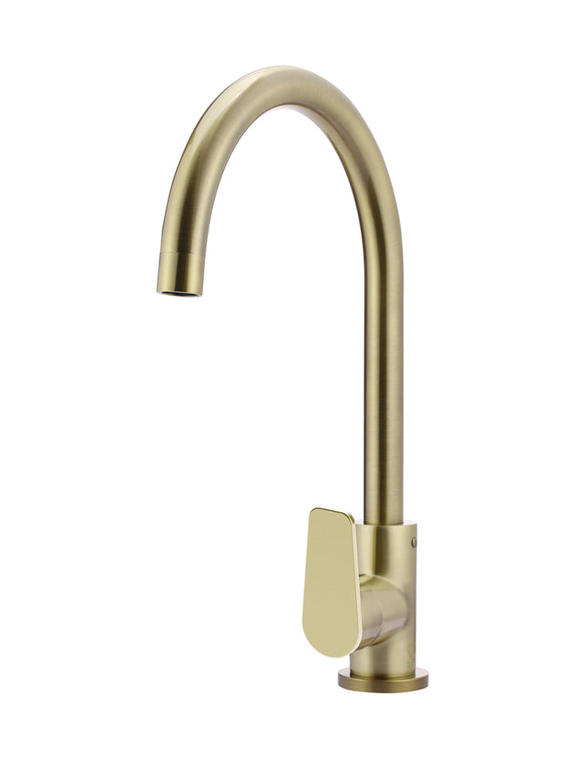 Round Gooseneck Kitchen Mixer Tap with Paddle Handle - PVD Tiger Bronze (SKU: MK03PD-PVDBB) by Meir NZ