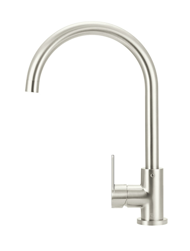 Round Gooseneck Kitchen Mixer Tap with Paddle Handle - PVD Brushed Nickel (SKU: MK03PD-PVDBN) by Meir NZ