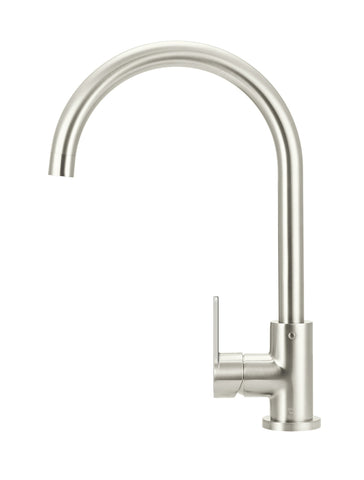 Round Gooseneck Kitchen Mixer Tap with Paddle Handle - PVD Brushed Nickel