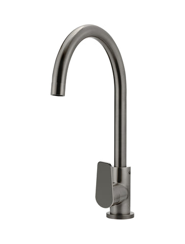 Round Gooseneck Kitchen Mixer Tap with Paddle Handle - Shadow