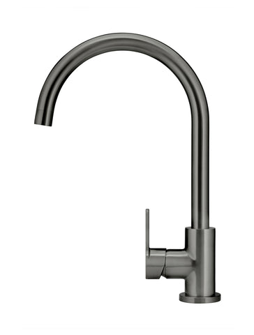 Round Gooseneck Kitchen Mixer Tap with Paddle Handle - Shadow