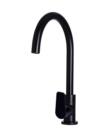Round Gooseneck Kitchen Mixer Tap with Paddle Handle - Matte Black