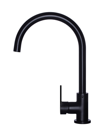 Round Gooseneck Kitchen Mixer Tap with Paddle Handle - Matte Black