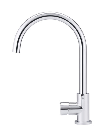 Round Gooseneck Kitchen Mixer Tap with Pinless Handle - Polished Chrome