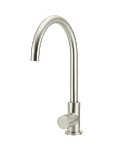 Round Gooseneck Kitchen Mixer Tap with Pinless Handle - PVD Brushed Nickel