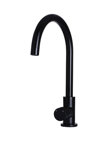 Round Gooseneck Kitchen Mixer Tap with Pinless Handle - Matte Black