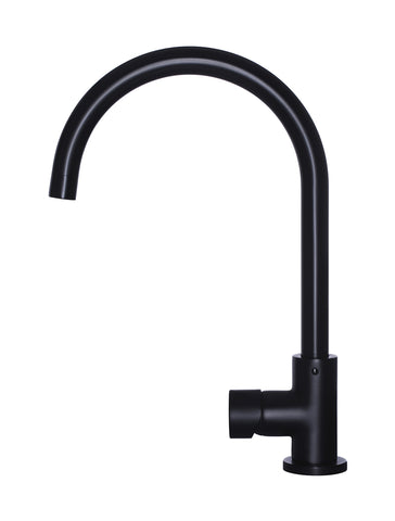 Round Gooseneck Kitchen Mixer Tap with Pinless Handle - Matte Black