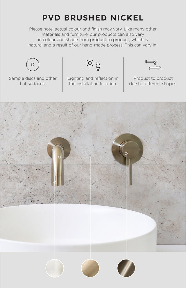Round Wall Shower Curved Arm 400mm - PVD Brushed Nickel (SKU: MA09-400-PVDBN) by Meir NZ