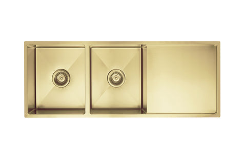 Kitchen Sink - Double Bowl & Drainboard 1160 x 440 - Brushed Bronze Gold