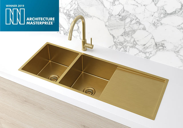 Kitchen Sink - Double Bowl & Drainboard 1160 x 440 - Brushed Bronze Gold (SKU: MKSP-D1160440D-BB) by Meir NZ