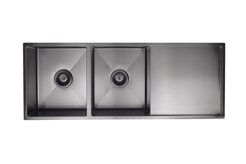 Kitchen Sink - Double Bowl & Drainboard 1160 x 440 - Gunmetal Black