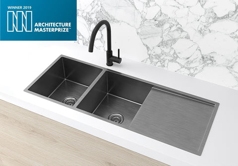Kitchen Sink - Double Bowl & Drainboard 1160 x 440 - Gunmetal Black