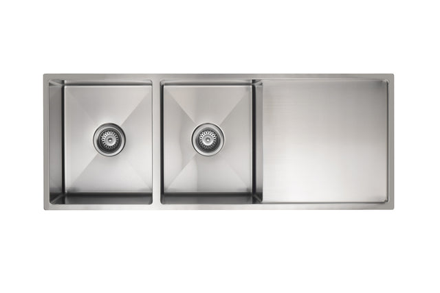 Kitchen Sink - Double Bowl & Drainboard 1160 x 440 - Brushed Nickel (SKU: MKSP-D1160440D-NK) by Meir NZ