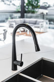 Round Pull Out Kitchen Mixer Tap - Matte Black - MK07