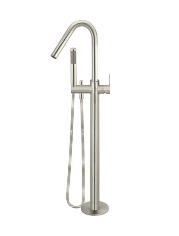 Round Paddle Freestanding Bath Spout and Hand Shower - PVD Brushed Nickel