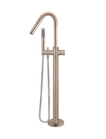 Round Pinless Freestanding Bath Spout and Hand Shower - Champagne