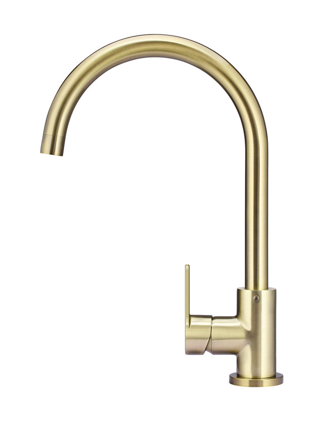 Round Gooseneck Kitchen Mixer Tap with Paddle Handle - PVD Tiger Bronze (SKU: MK03PD-PVDBB) by Meir NZ