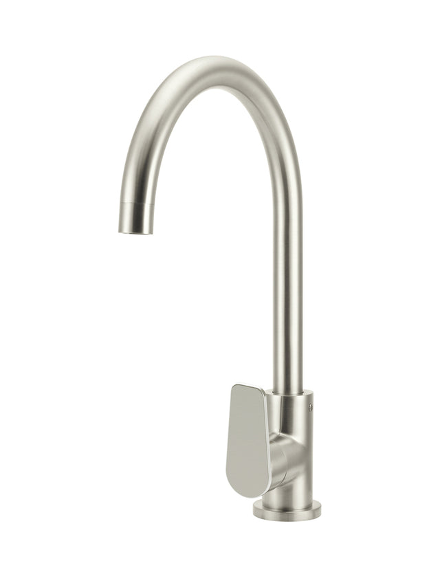 Round Gooseneck Kitchen Mixer Tap with Paddle Handle - PVD Brushed Nickel (SKU: MK03PD-PVDBN) by Meir NZ