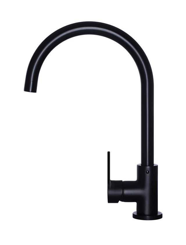 Round Gooseneck Kitchen Mixer Tap with Paddle Handle - Matte Black (SKU: MK03PD) by Meir NZ