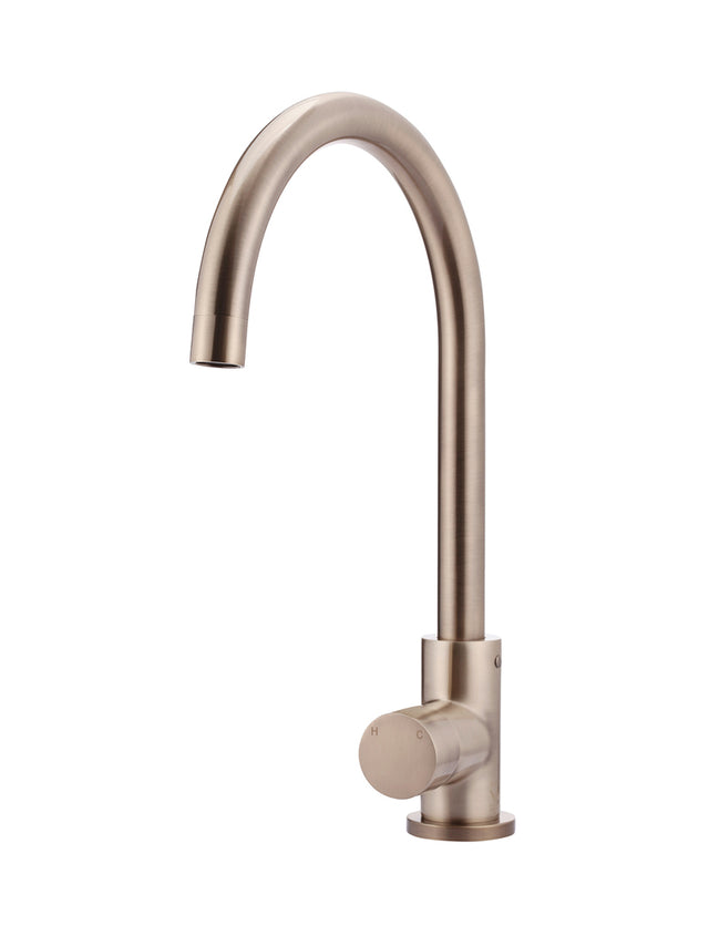 Round Gooseneck Kitchen Mixer Tap with Pinless Handle - Champagne (SKU: MK03PN-CH) by Meir NZ