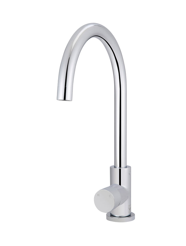 Round Gooseneck Kitchen Mixer Tap with Pinless Handle - Polished Chrome (SKU: MK03PN-C) by Meir NZ