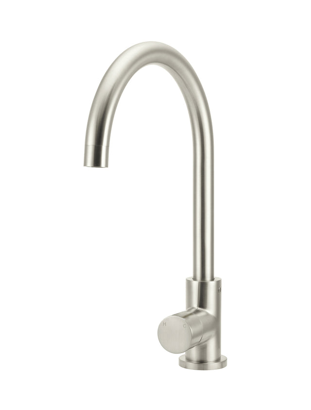 Round Gooseneck Kitchen Mixer Tap with Pinless Handle - PVD Brushed Nickel (SKU: MK03PN-PVDBN) by Meir NZ