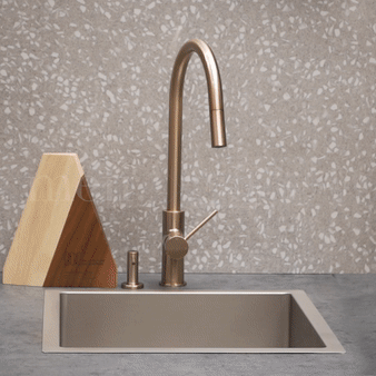 Round Piccola Pull Out Kitchen Mixer Tap - Champagne (SKU: MK17-CH) by Meir