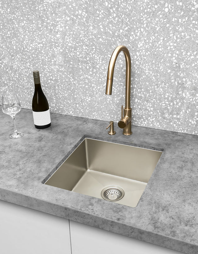 Round Piccola Pull Out Kitchen Mixer Tap - Champagne (SKU: MK17-CH) by Meir