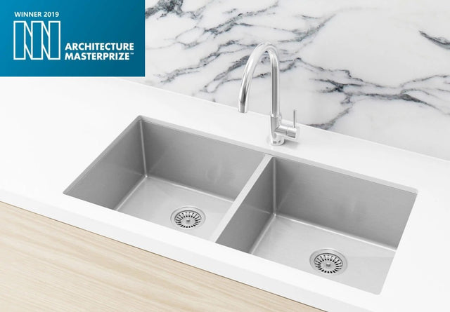 Kitchen Sink - Double Bowl 860 x 440 - PVD Brushed Nickel (SKU: MKSP-D860440-NK) by Meir