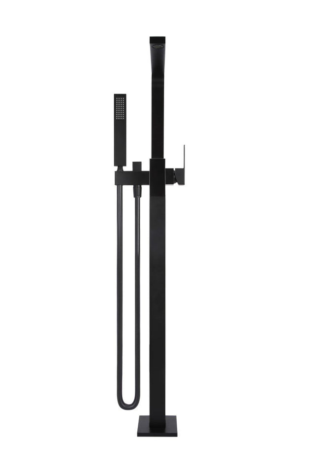 Square Freestanding Bath Spout and Hand Shower - Matte Black (SKU: MB08) by Meir