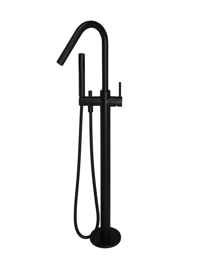 Round Freestanding Bath Spout and Hand Shower - Matte Black (SKU: MB09) by Meir