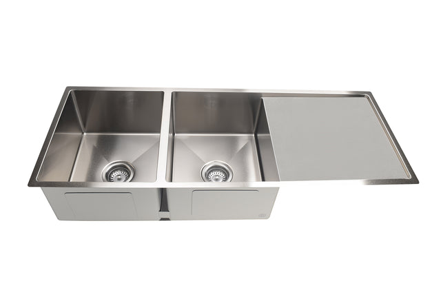 Kitchen Sink - Double Bowl & Drainboard 1160 x 440 - Brushed Nickel (SKU: MKSP-D1160440D-NK) by Meir NZ