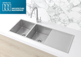 Kitchen Sink - Double Bowl & Drainboard 1160 x 440 - PVD Brushed Nickel - MKSP-D1160440D-NK