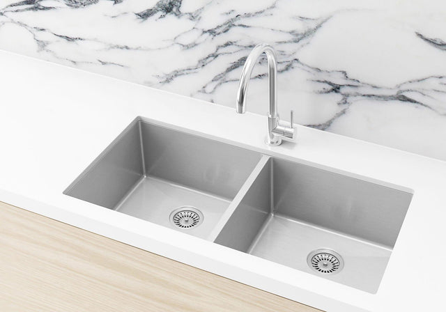 Kitchen Sink - Double Bowl 860 x 440 - PVD Brushed Nickel (SKU: MKSP-D860440-NK) by Meir
