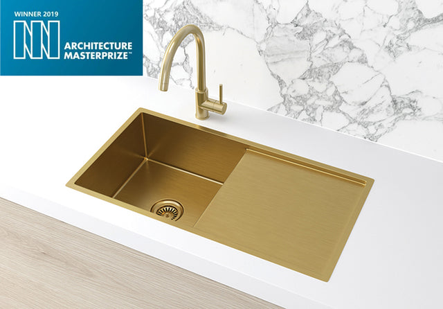 Kitchen Sink - Single Bowl & Drainboard 840 x 440 - Brushed Bronze Gold (SKU: MKSP-S840440D-BB) by Meir NZ