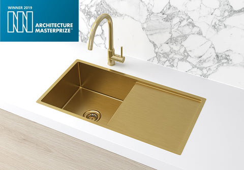 Kitchen Sink - Single Bowl & Drainboard 840 x 440 - Brushed Bronze Gold